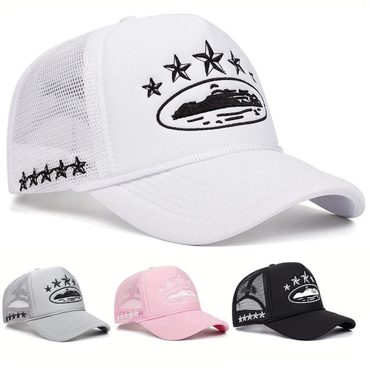 Unisex Print Mesh Trucker Cap - Hip Hop Streetwear Snapback Hat with Breathable Sunshade Design