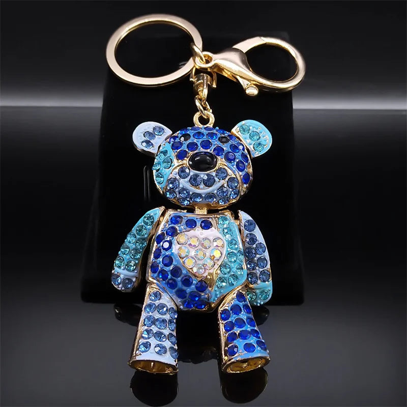 Colorful Crystal Bear Keychain - Rhinestone Alloy Bag Charm, Fashion Key Ring & Jewelry Accessory