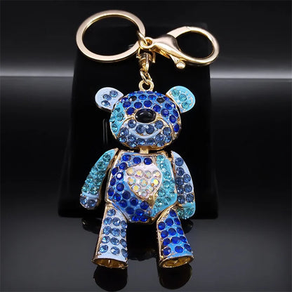 Colorful Crystal Bear Keychain - Rhinestone Alloy Bag Charm, Fashion Key Ring & Jewelry Accessory