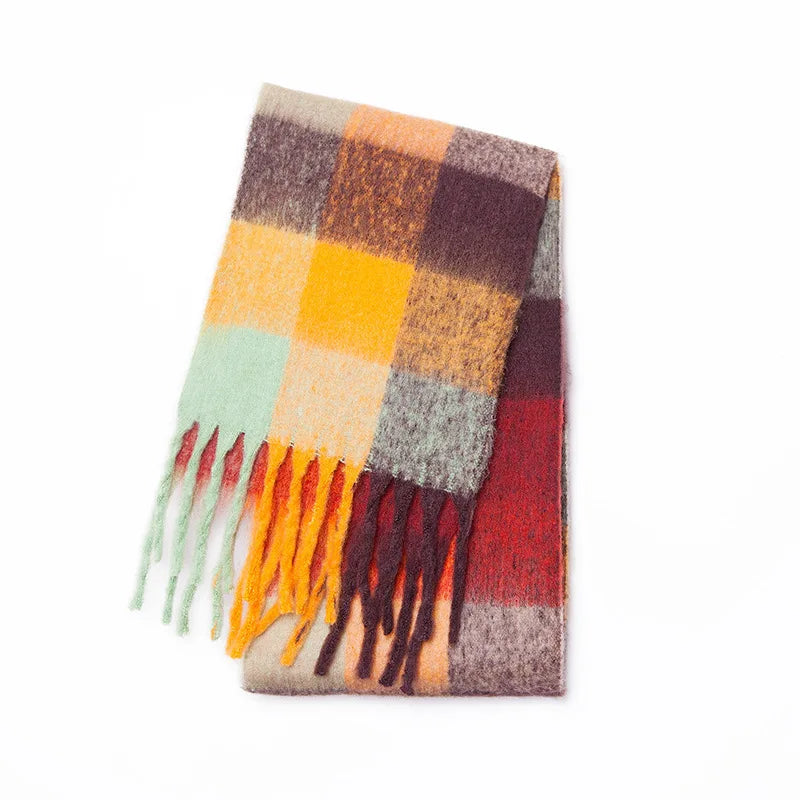 2025 Women's Winter Thick Cashmere Scarf – Warm Pashmina Shawl with Rainbow Tassels & Wraps