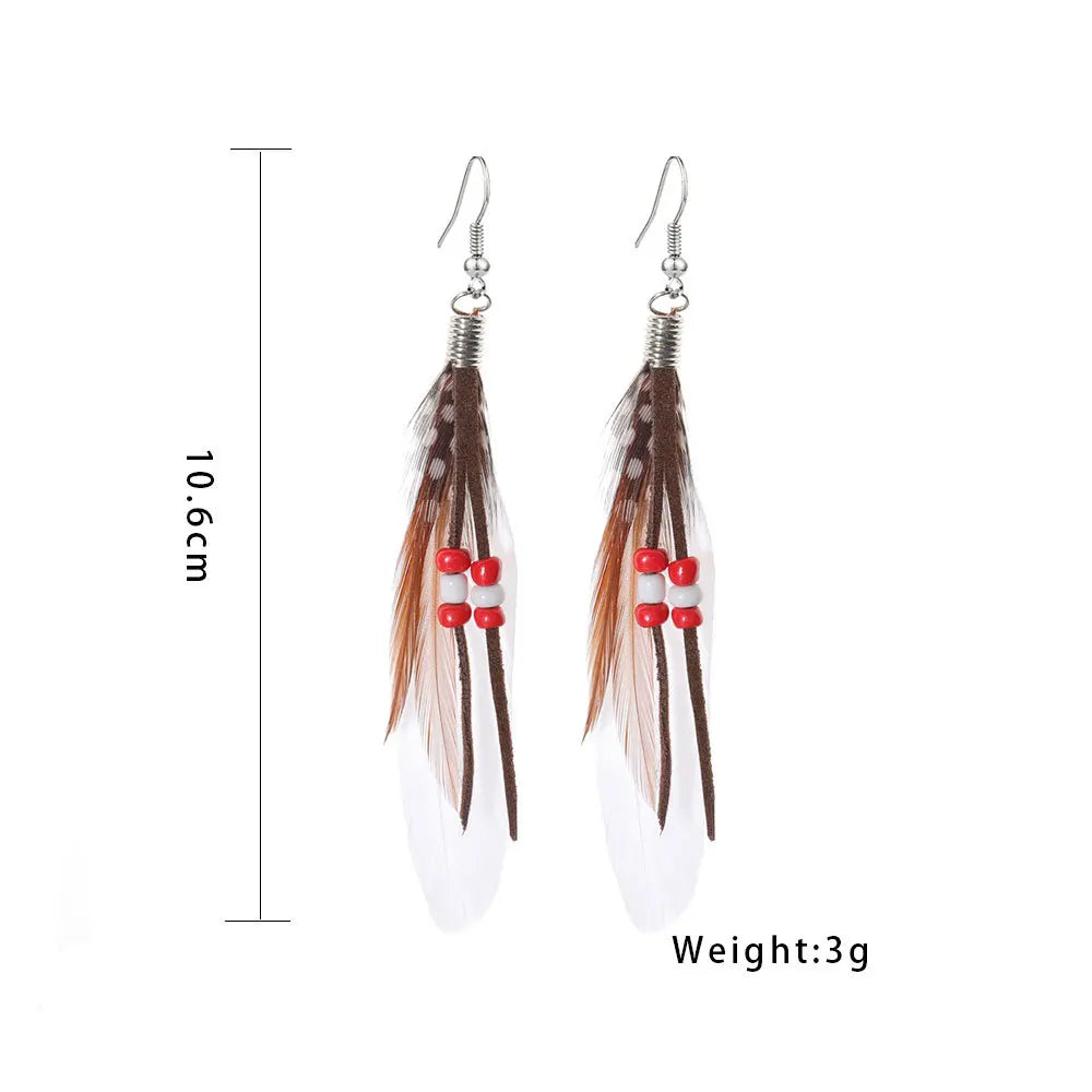 Red Feather Tassel Earrings - Bohemian Beaded Fashion Jewelry Accessories for Women