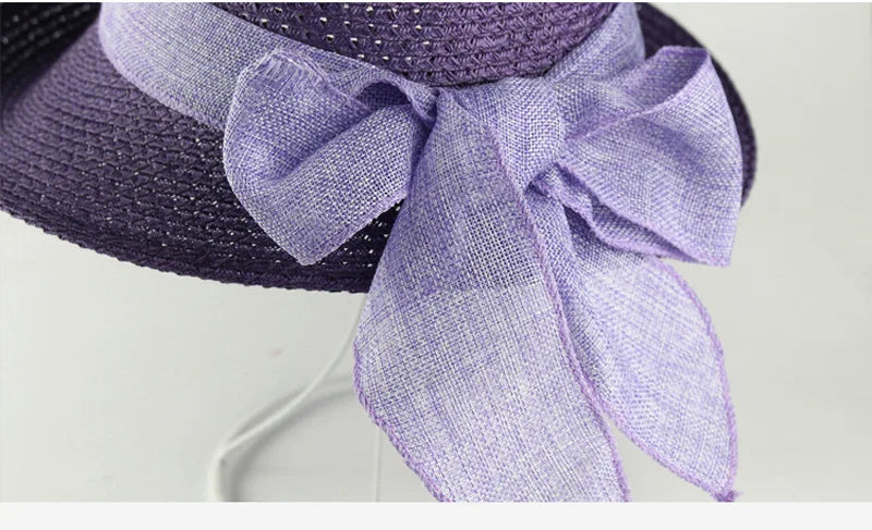Women’s Summer Bow Ribbon Panama Hat – Beach Straw Cap Bonnet, Stylish Sun Hat for Women