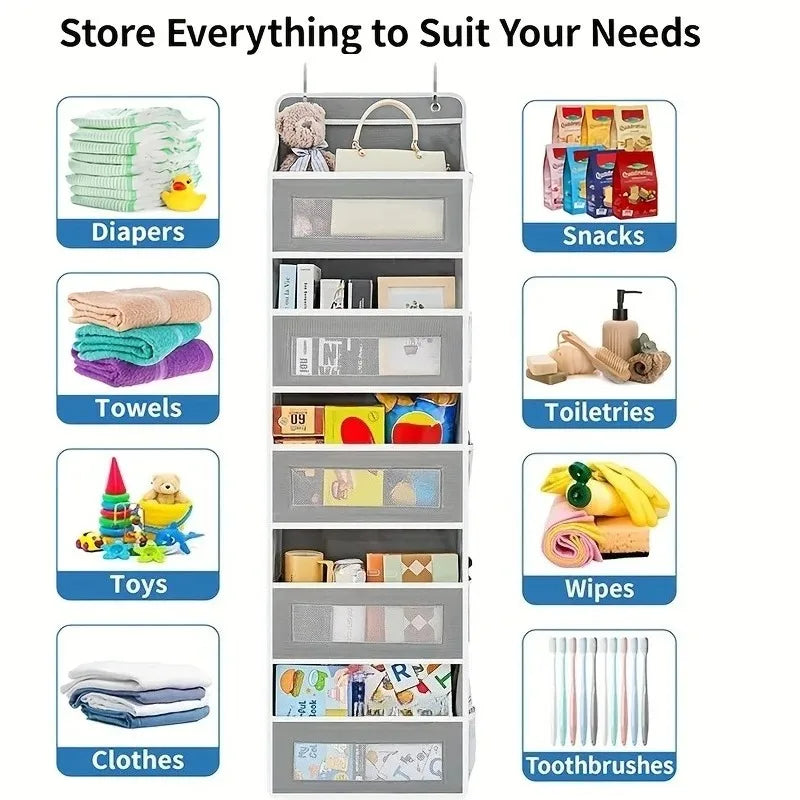 5-Shelf Hanging Door Organizer - Anti-Tilt Large Capacity Storage Pockets for Bedroom & Bathroom