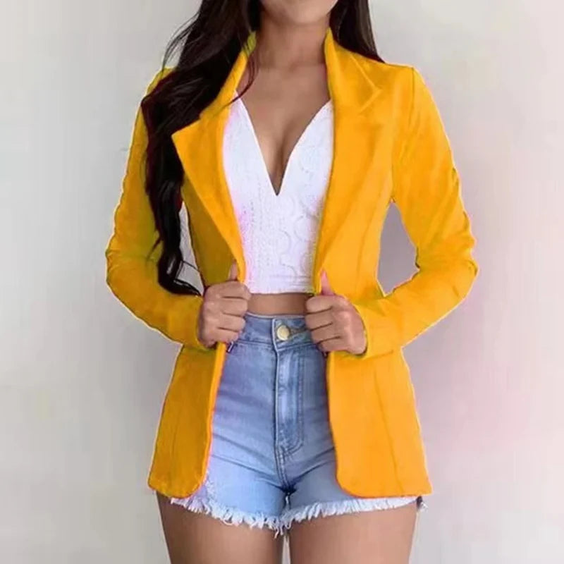 Women's Formal Blazer Jacket - Office Workwear Loose Fit Pocket Suit Coat