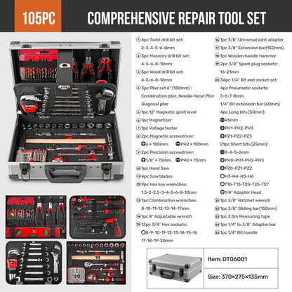 Hi-Spec 91PCS Professional Tool Set - CR-V Socket Wrench Repair Kit with Aluminum Carrying Case