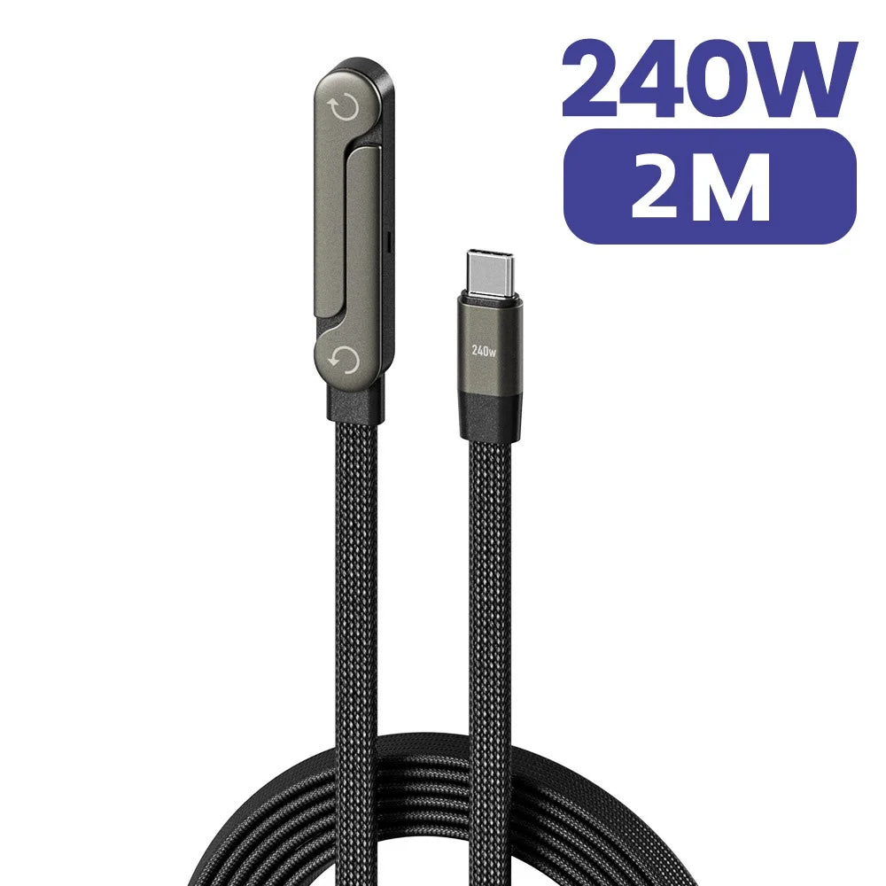 240W USB-C Fast Charging Cable - 2-in-1 Foldable Desktop Stand Data Cable for iPhone 17/16 & Samsung