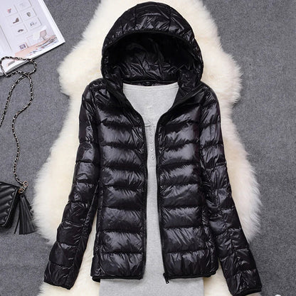 Women’s Lightweight Puffer Jacket - Hooded Packable Down Coat Plus Size 5XL-7XL Spring Autumn Outerwear