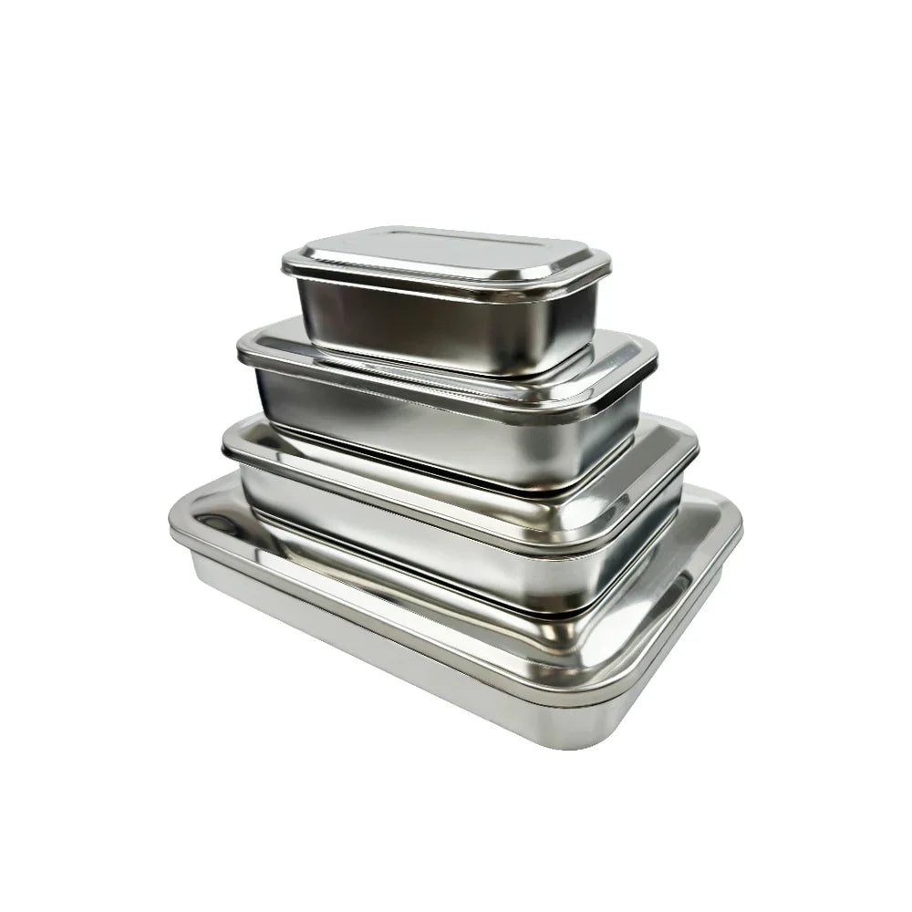 Stainless Steel Dental Instruments Tray with Lid – Surgical Sterilization & Disinfection Container