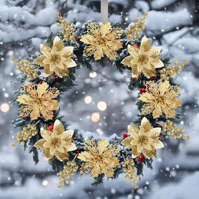 22PCS Christmas Decoration Set – Artificial Flowers & Berry Bouquet Ornaments for Tree, Home Decor, and Holiday Gifts