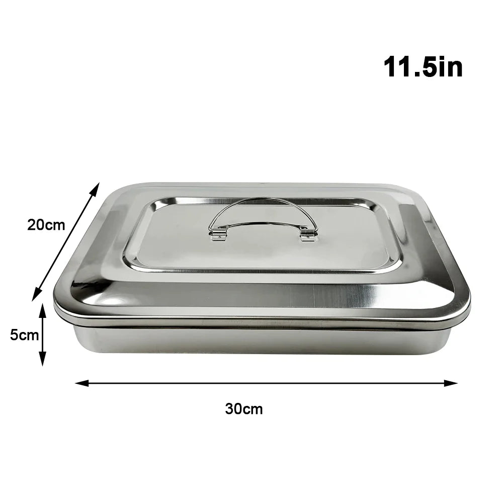 Stainless Steel Dental Instruments Tray with Lid – Surgical Sterilization & Disinfection Container