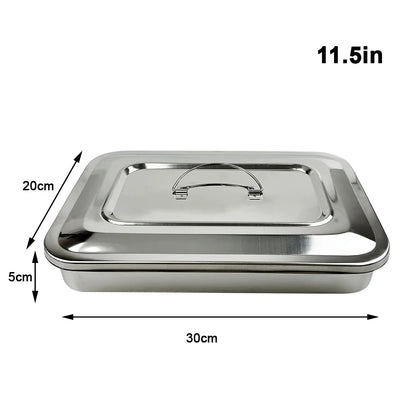 Stainless Steel Dental Instruments Tray with Lid – Surgical Sterilization & Disinfection Container