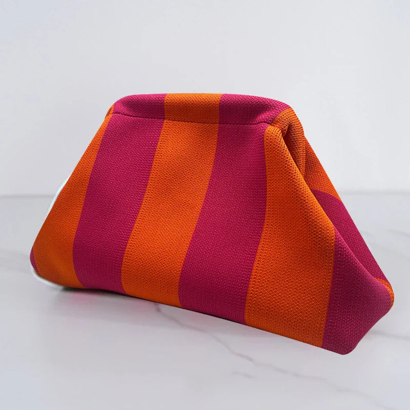 Summer Woven Crochet Clutch Bag – Women’s Cute Ruched Cloud Handbag, Casual Colorblock Purse