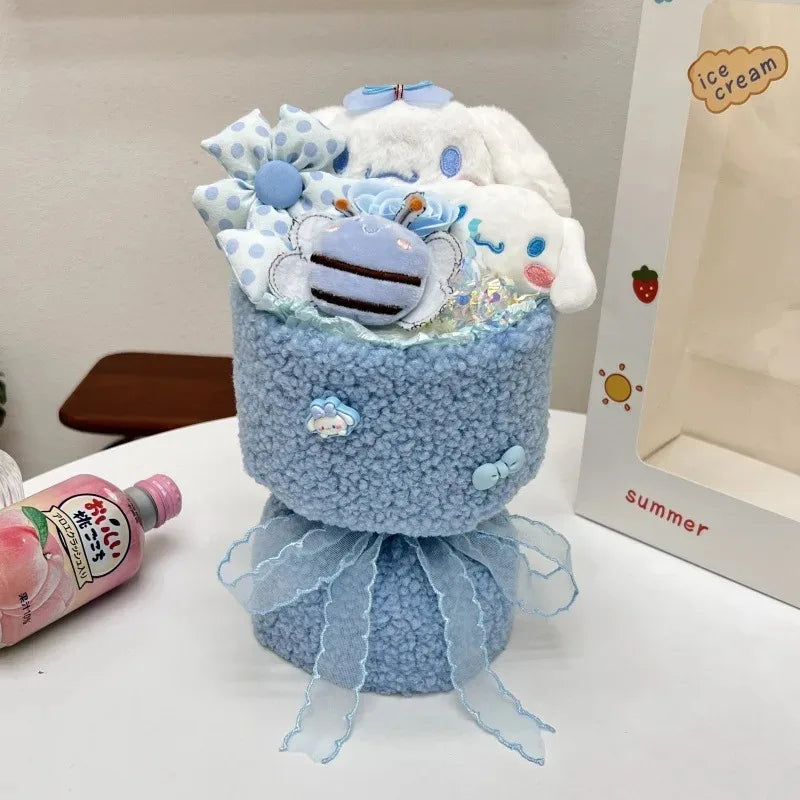Sanrio Hello Kitty Plush Bouquet – Cute Cartoon Flowers with Cinnamoroll, Kuromi & My Melody Toys for Girls & Holiday Gifts