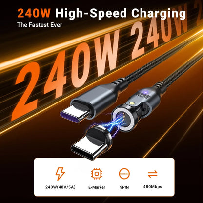 AUFU 240W Magnetic USB-C Cable - 100W PD 3.1 Fast Charging Wire for MacBook, iPad, Laptop & iPhone 15