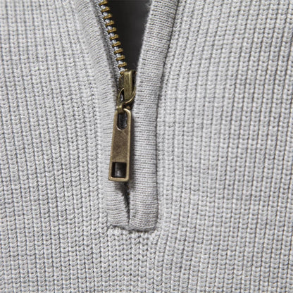 Men's Autumn Cotton Zipper Cardigan - High Collar Warm Knitted Casual Sweater Winter Top