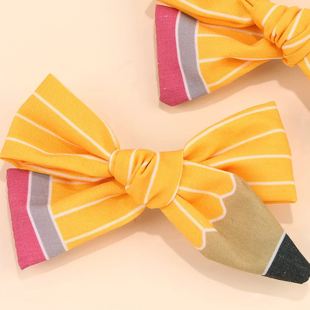 2Pcs Pencil Bow Hair Clips - Cute Kawaii Back to School Hairpins for Girls Kids