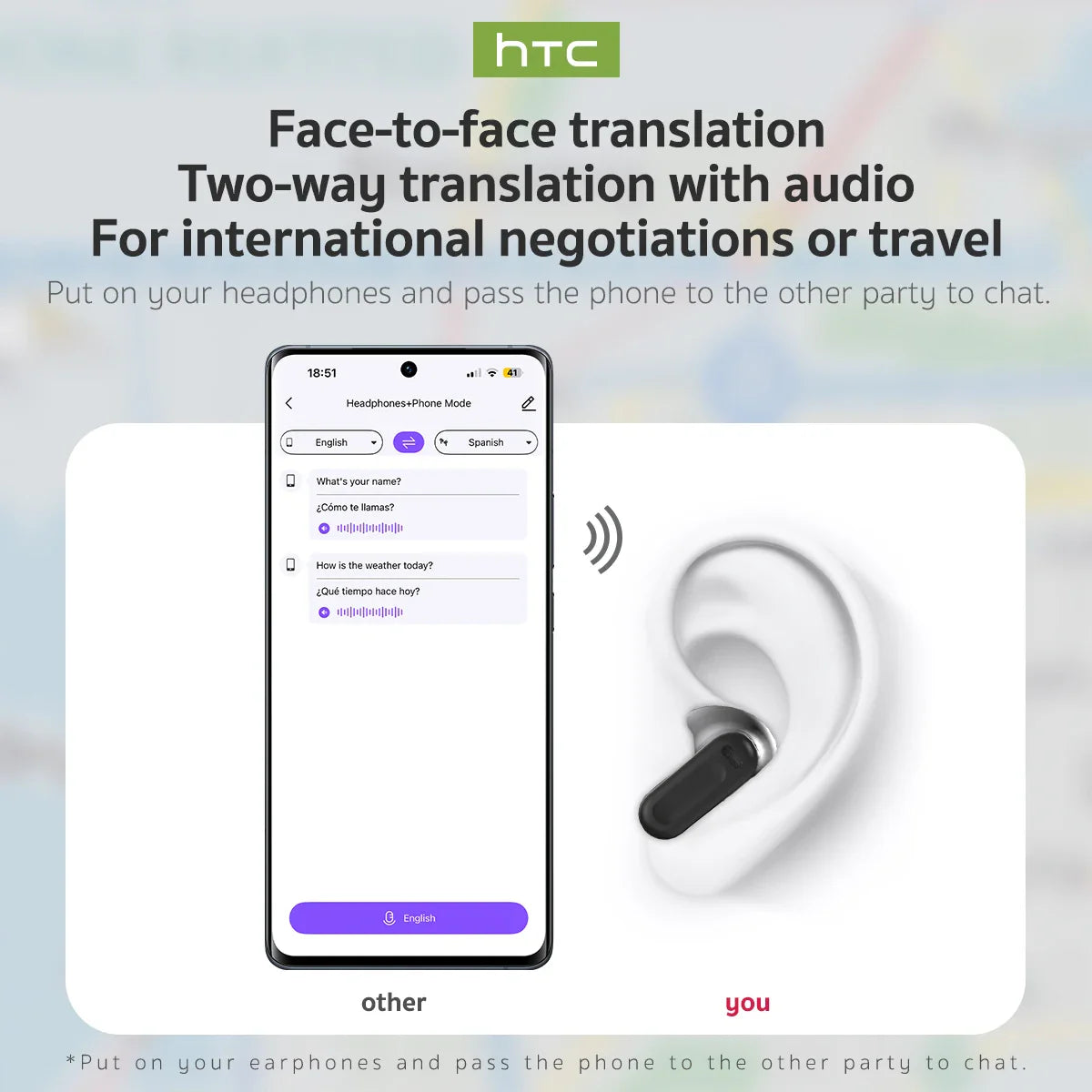 HTC NE20 Bluetooth 6.0 Wireless Translator Earphones – Waterproof IPX4 with Long Battery Life
