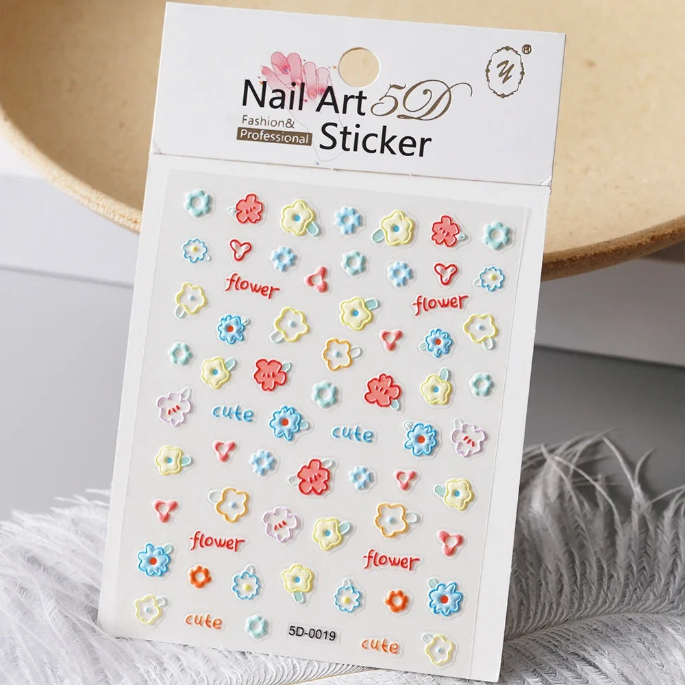 5D Macaron Nail Stickers - Embossed Flower, Fruit, Bear & Rabbit Charms for Summer DIY Manicure Decoration