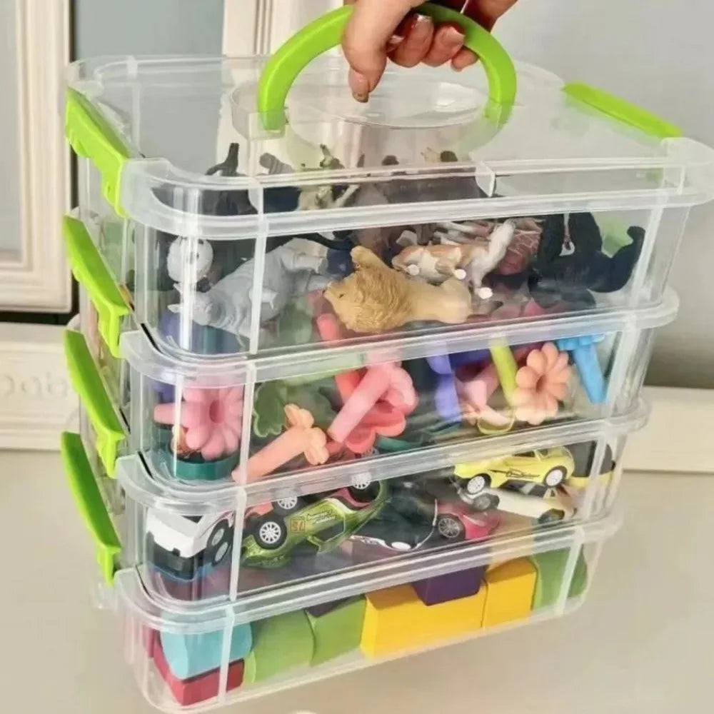 4-Layer Stackable Transparent Organizer Box – Multi-Tier Plastic Storage for Kids’ Toys, Makeup, Jewelry, School & Office Supplies