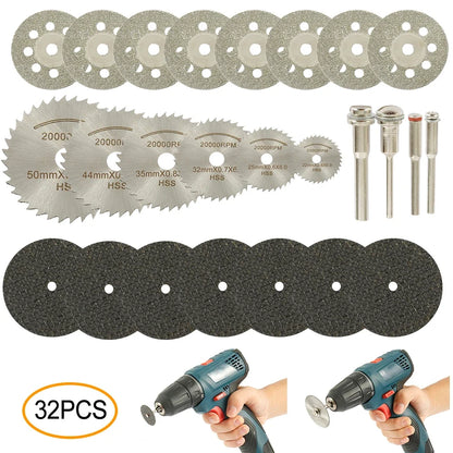 6-32Pcs Mini Circular Saw Blade Set - Sanding Grinding Cutting Discs for Dremel Rotary Tools & Metal Projects
