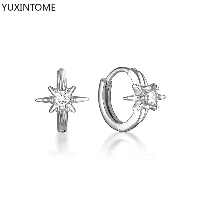 925 Sterling Silver White Zircon Hoop Earrings for Women – Fashion Geometric Crystal Silver Earrings Fine Jewelry Elegant Daily Wear Jewelry