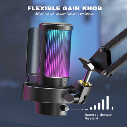 FIFINE USB Microphone A8 - Perfect for Recording and Streaming on PC and Mac with Headphone Output, Touch-Mute Button, and 3 RGB Modes