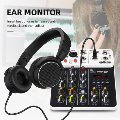Debra V8 8-Channel Audio Mixer – Bluetooth & USB Mixer with 48V Phantom Power, Delay/Repeat Effects for PC Recording & Sound Console