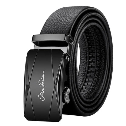 OYIFAN Men’s Genuine Leather Belt – Designer Alloy Buckle Automatic Ratchet Belt