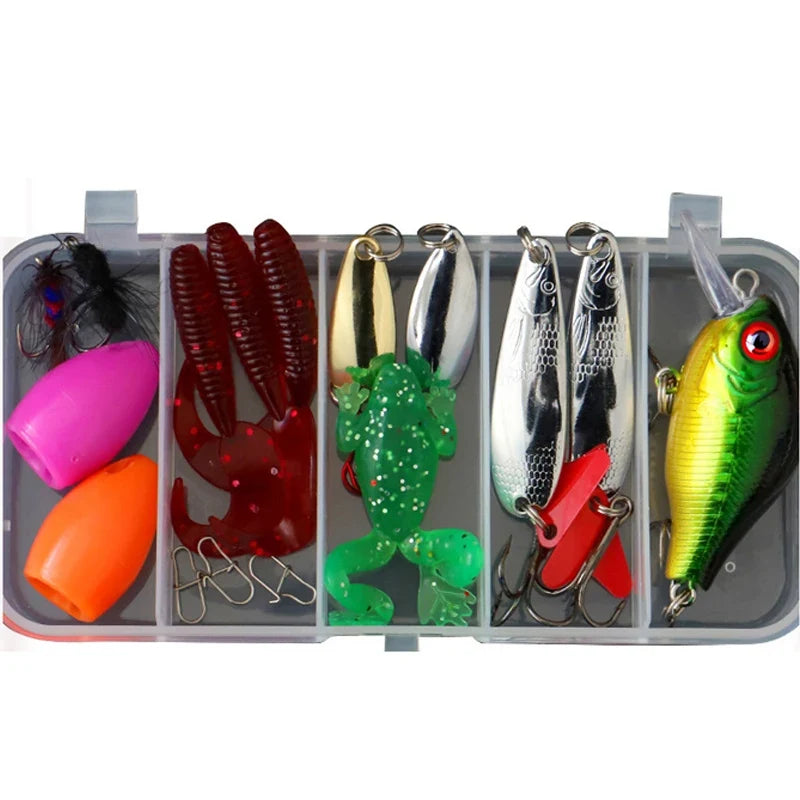 Fishing Lure Kit Set - Hard Wobblers, Metal Jig Spoons & Soft Silicone Baits for Anglers
