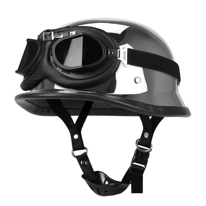 German Leather Motorcycle Half Helmet - Vintage Open Face Biker Helmet, DOT Certified, Casco Moto for S-XXL Sizes