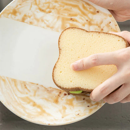 Cute Toast-Shaped Dishwashing Sponges - Washable Scrubber Tools for Pots, Sandwich Type Dishcloth Kitchen Cleaning Towel