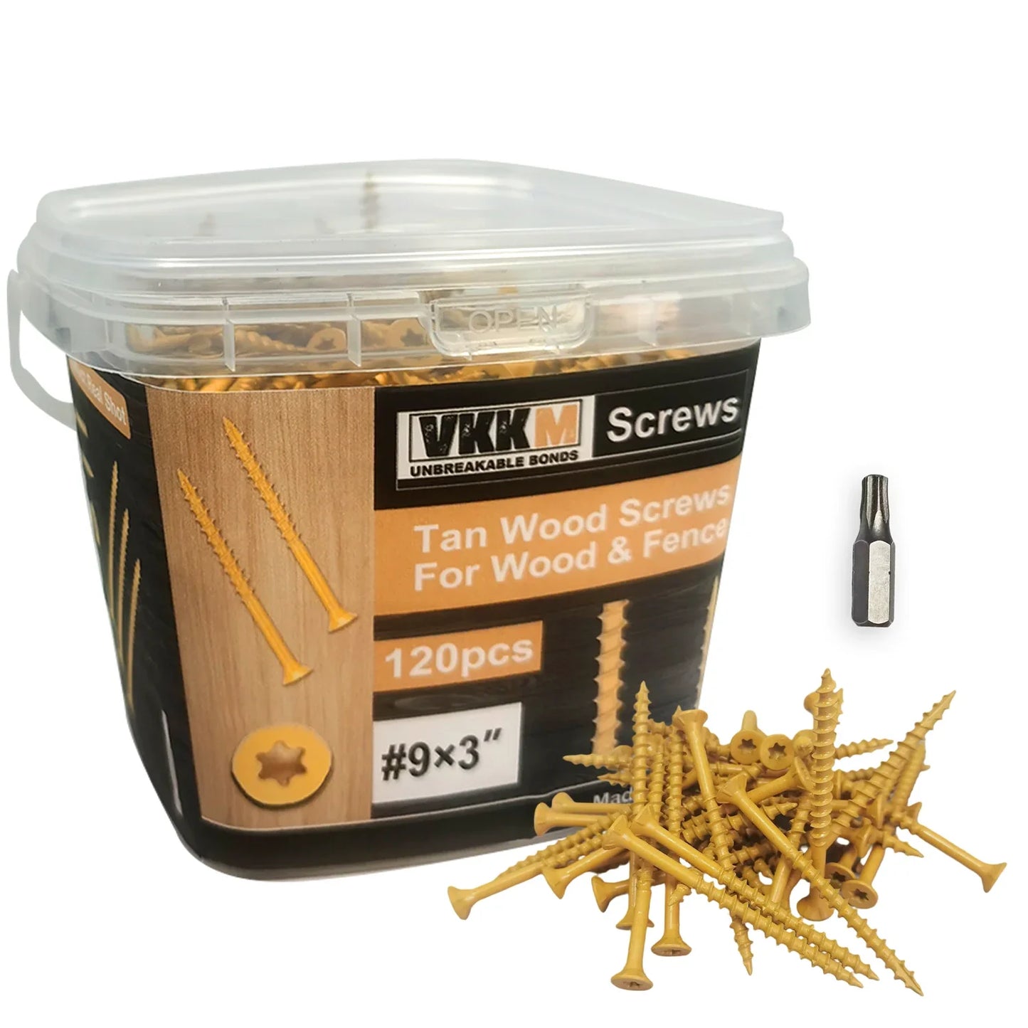 120-Piece #9 x 3-Inch Tan Deck Screws - T25 Torx Star Drive Anti-Corrosion Wood Screws with Drive Bit