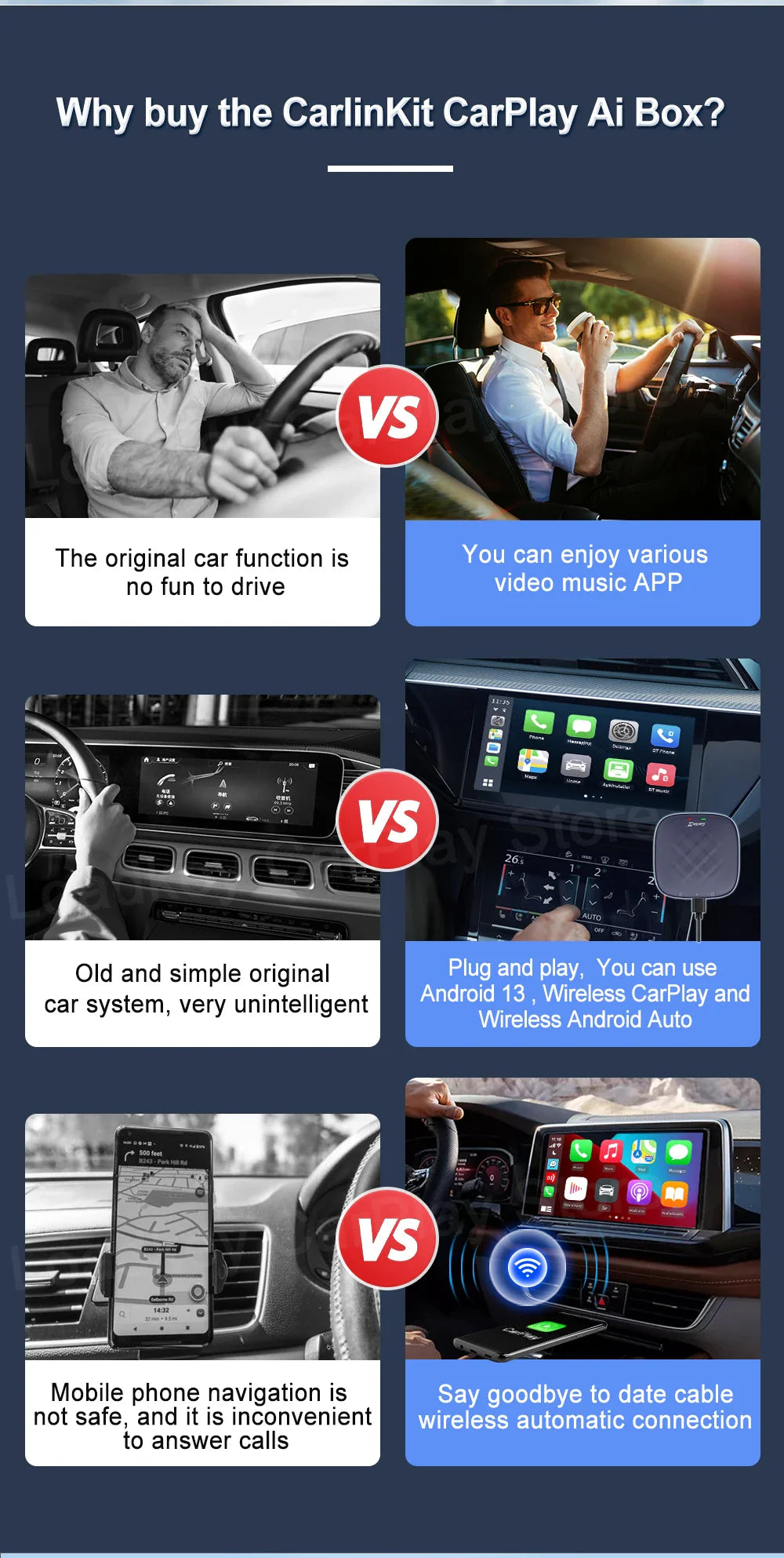 Carlinkit CarPlay AI Box — Qualcomm 6125 8-Core, Android 13, Wireless & Wired CarPlay, Android Auto for OEM Cars