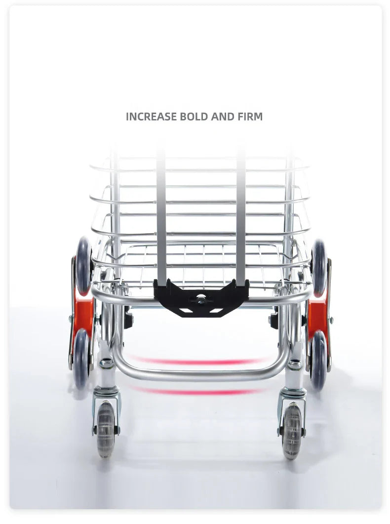 Aluminum Alloy Folding Grocery Cart – Portable Lightweight Shopping Trolley with Step Climbing for Supermarket & Food