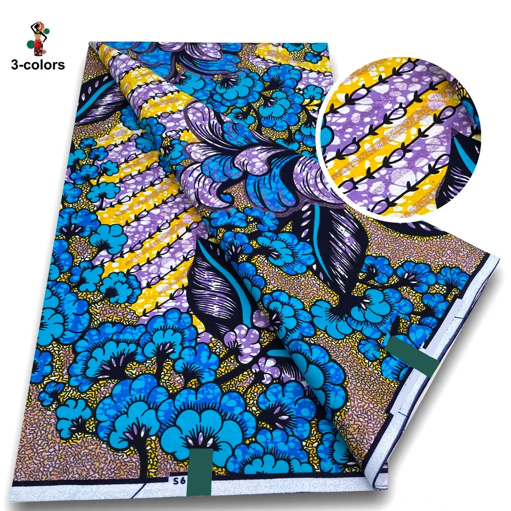 African Golden Wax Fabric - Glitter Gold Print Batik Ankara Pagne Material for Women