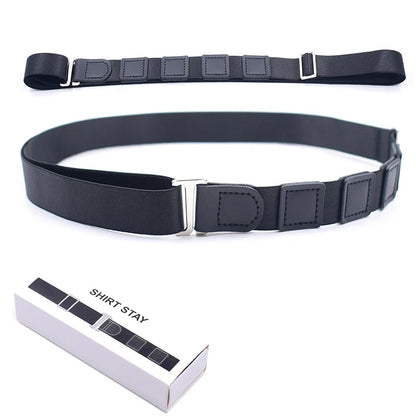 Black Shirt Stay Belt - Adjustable Elastic Non-Slip Shirt Holder Strap for Men & Women to Keep Shirts Tucked In
