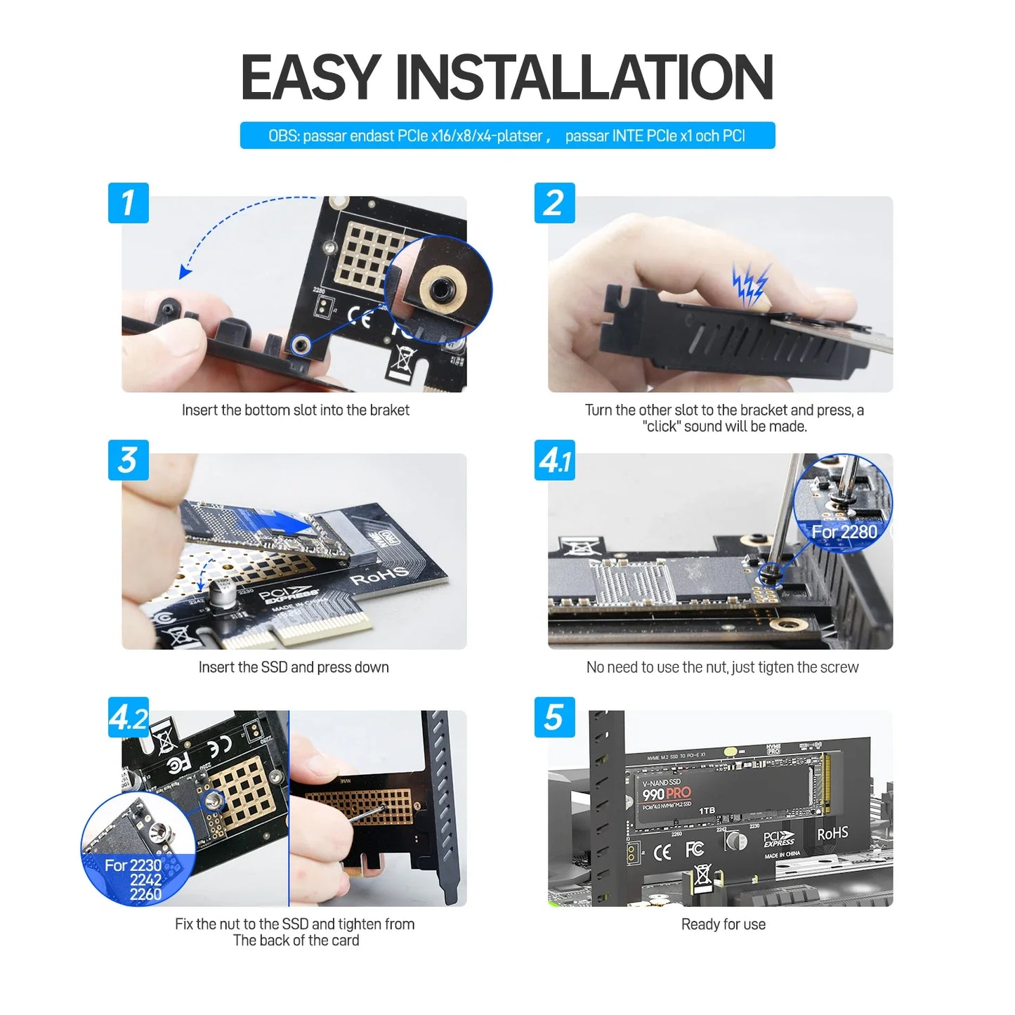 JEYI M.2 NVMe SSD to PCIe 4.0 x1 Adapter Card – 2280 PCI-E Gen4 16Gbps Expansion for Desktop PC