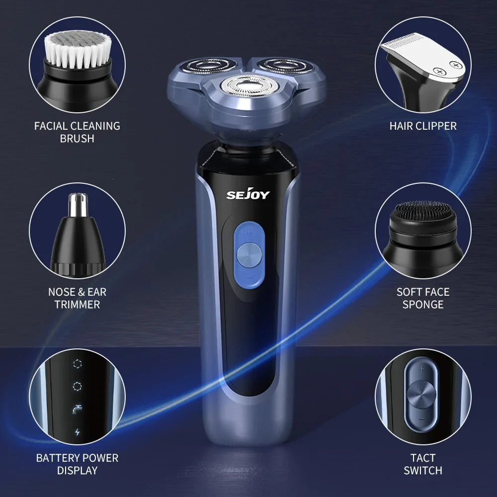 Sejoy Electric Razor for Men – 3-Blade Foil Shaver with 7500 RPM High-Speed Motor & Digital Power Display