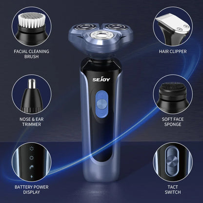 Sejoy Electric Razor for Men – 3-Blade Foil Shaver with 7500 RPM High-Speed Motor & Digital Power Display