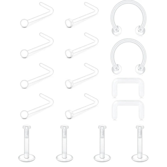 Clear Nose Rings & Studs - Plastic Piercing Retainers for Work, Sports & Healing