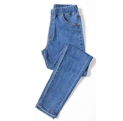 Women's Curvy Skinny Jeans - High Stretch Tummy Control Elastic Waist Mom Denim Pants