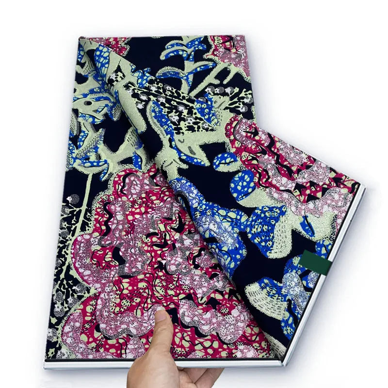 Grand African Glitter Wax Fabric - 6 Yards Soft Cotton Ankara Print Material for Nigerian Clothing