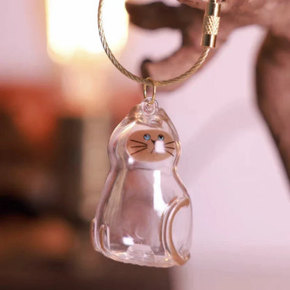 Ginger Cat Keychain Pendant – Siamese Calico Backpack Charm, Hair Storage Box Hanging Pet Grooming Travel Accessory