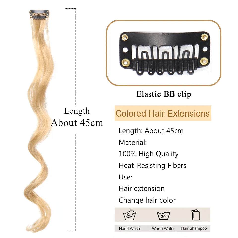 HUAYA 18" Synthetic Clip-In Colorful Curly Hair Extension – Ombre Pink Purple Red Blue Hair Piece