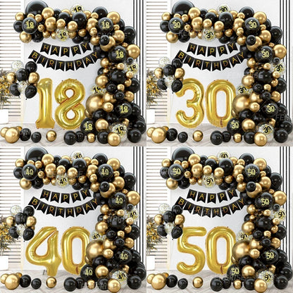 Black and Gold Balloon Garland Arch Kit - Confetti Latex Balloons for Happy 18th, 30th, 40th, 50th Birthday Party Decor and Adult Anniversaries