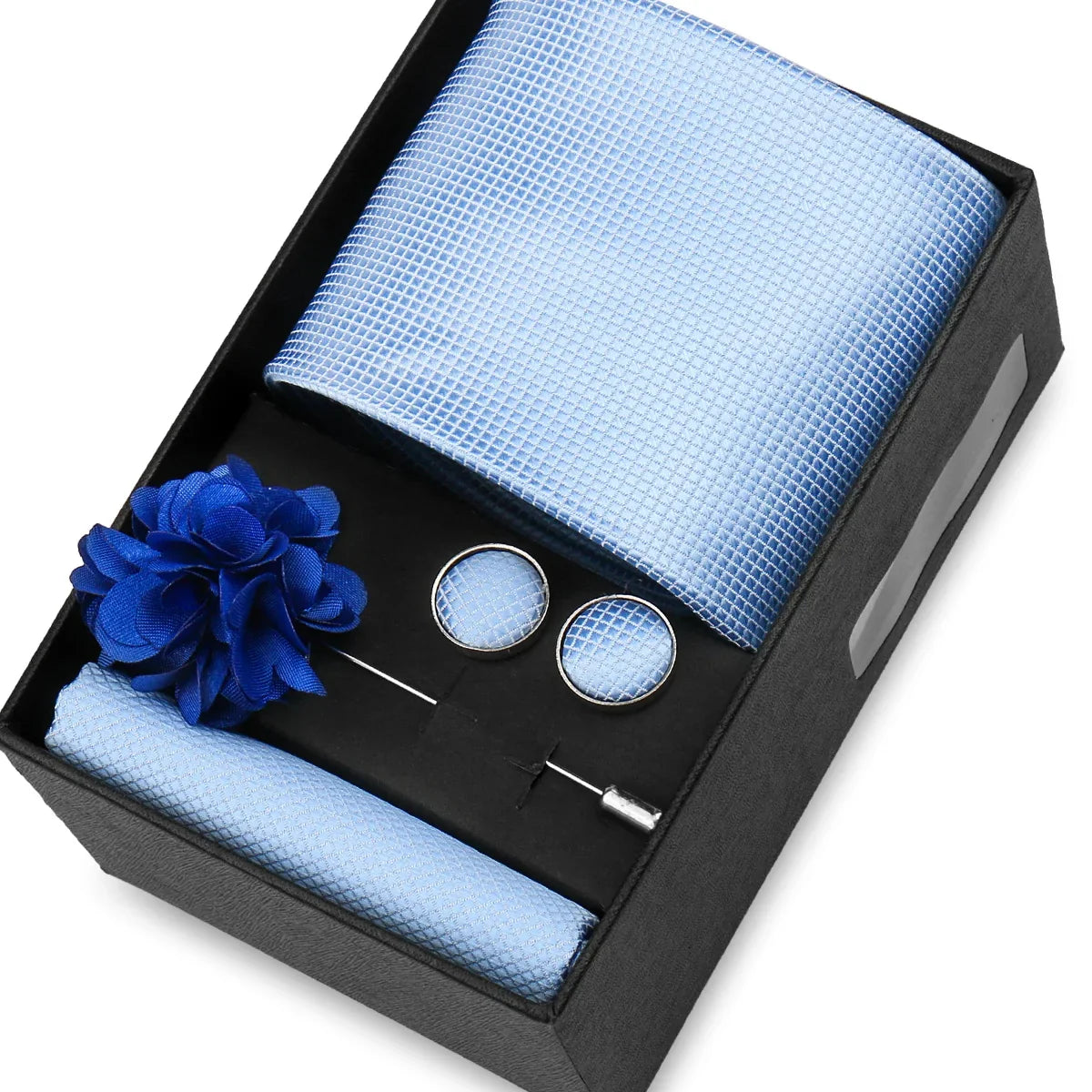 Elegant Men’s Necktie Gift Set - Fashion Tie with Handkerchief, Cufflinks & Brooch Pin Accessories for Business & Wedding