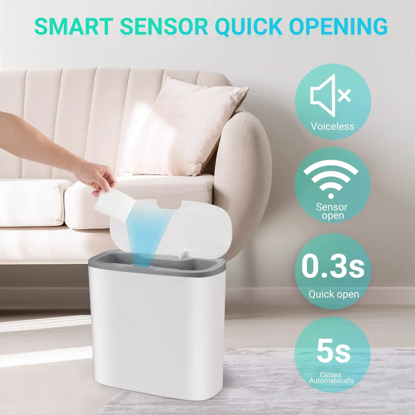 Automatic Touchless Bathroom Trash Can – Motion Sensor Waterproof Slim Garbage Bin for Kitchen & Bedroom
