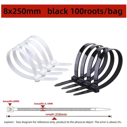 100PCS Nylon Cable Ties - Self-Locking Adjustable Wire Zip Ties for Home Office Cable Management
