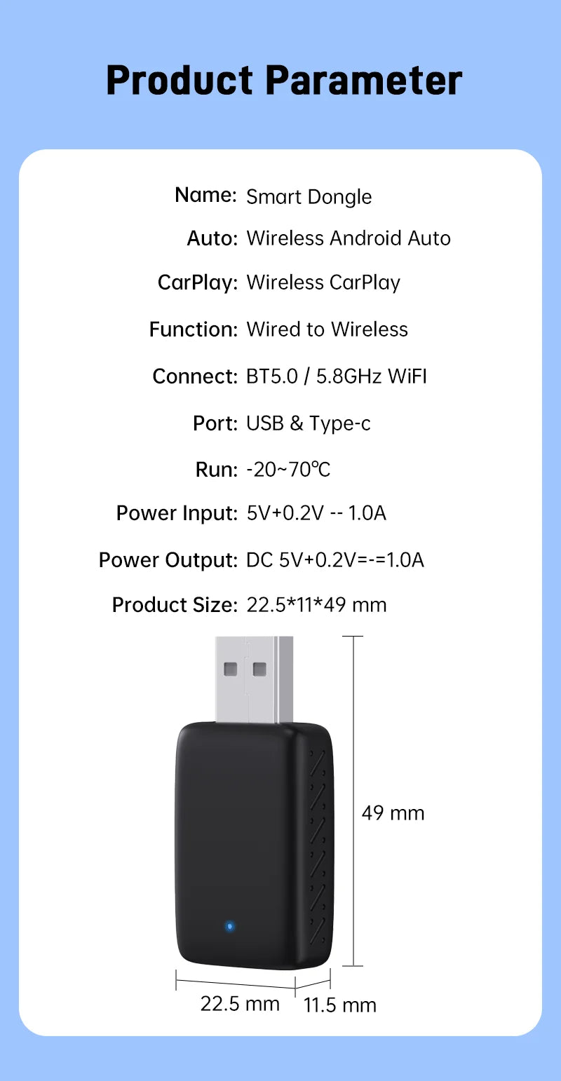 2025 New 2-in-1 Wired to Wireless CarPlay & Android Auto Adapter – Mini Plug & Play Dongle with Auto Connect, Bluetooth & WiFi