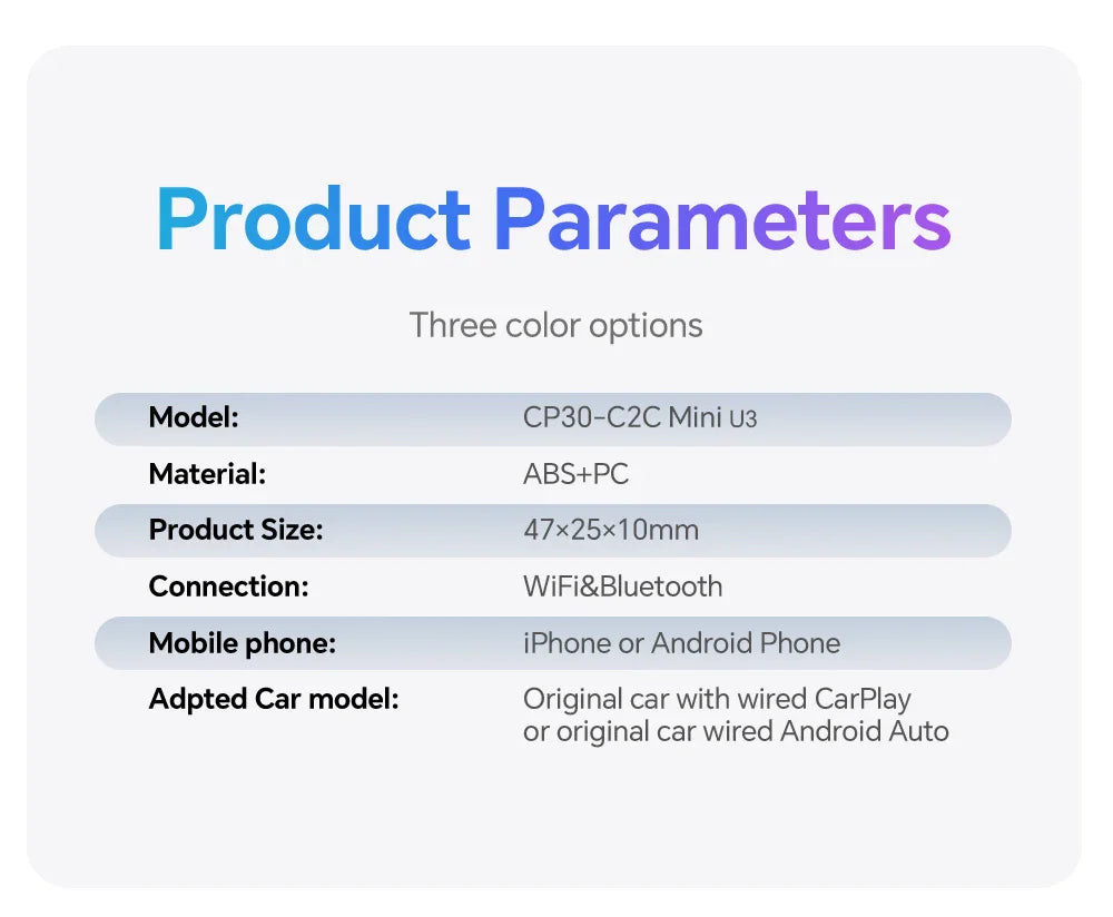 Mini U3 Smart Box for Mazda – Wireless CarPlay & Android Auto, Plug & Play with OTA Upgrade